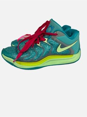 Nike KD Teal Sneakers with Neon Yellow Accents and Pink Laces